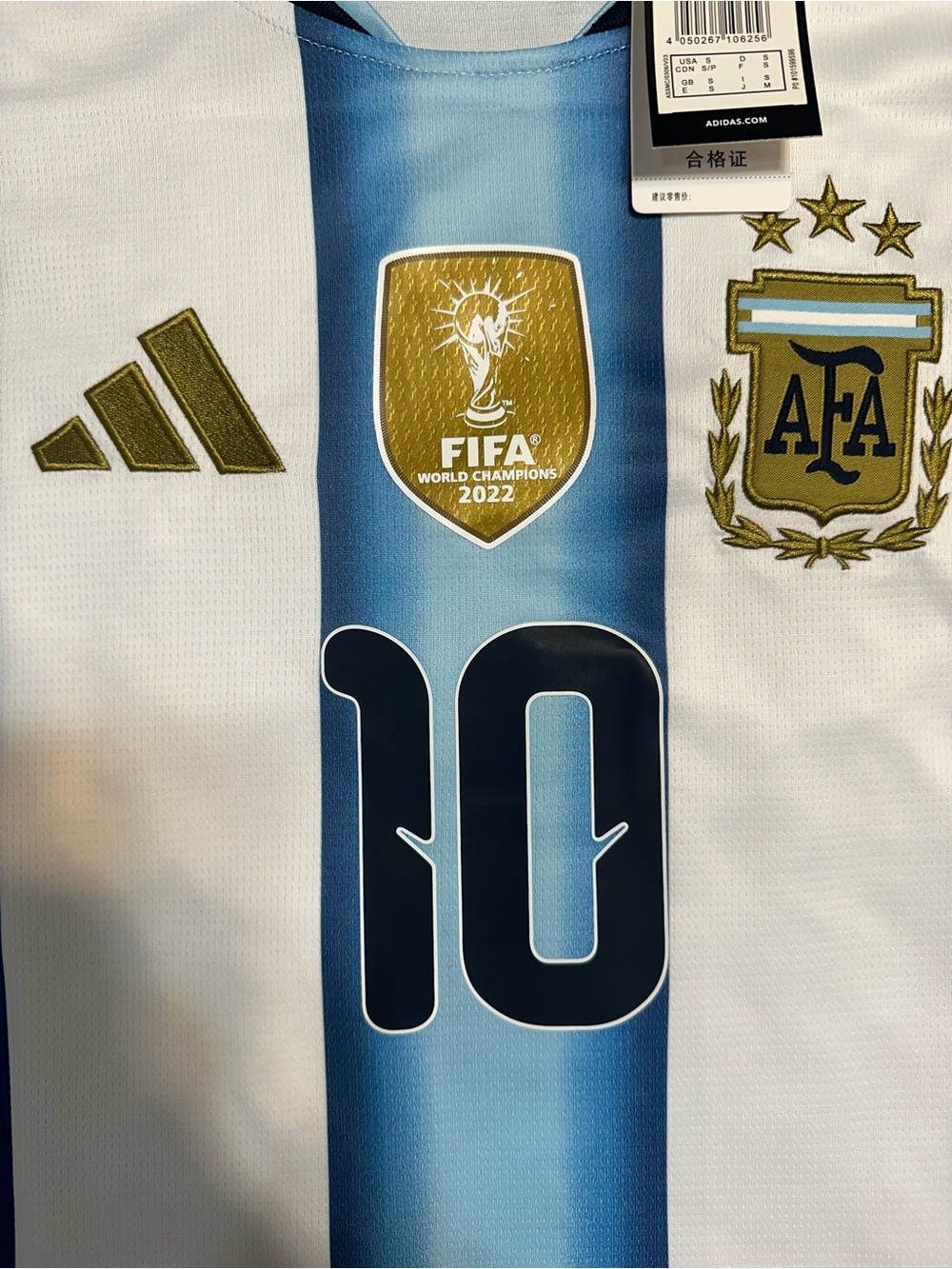 Adidas Messi Argentina #10 Home Soccer Jersey - White & Sky Blue - Picture 3 of 6
